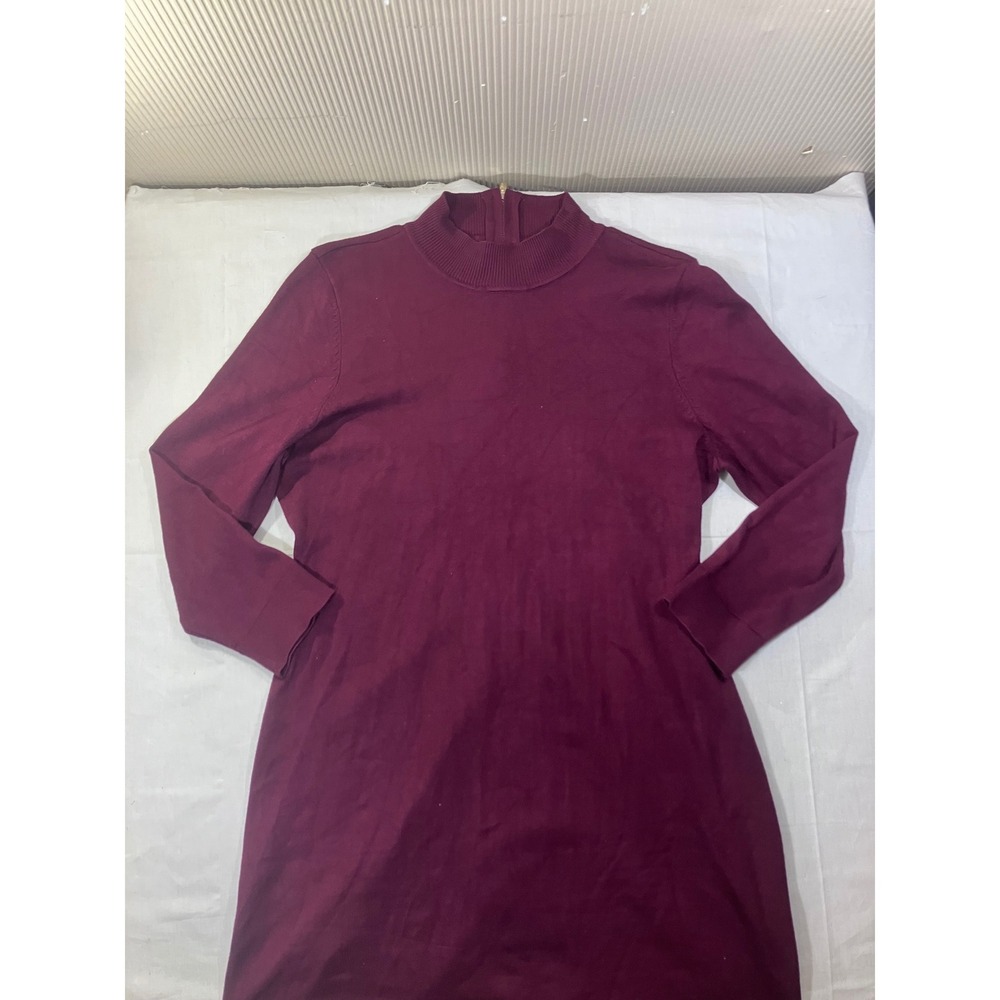 Calvin Klein Burgundy Mock Neck Zipper Detail Knit Dress Size L
